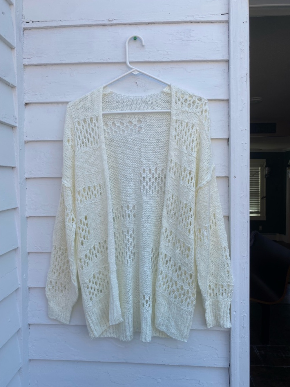 Open-Front Ivory Knit Cardigan Boho Sweater